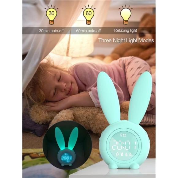 Bunny Kids Alarm Clock - Digital Wake Up Clock with Dimmable Ambient Lighting - Picture 2 of 6